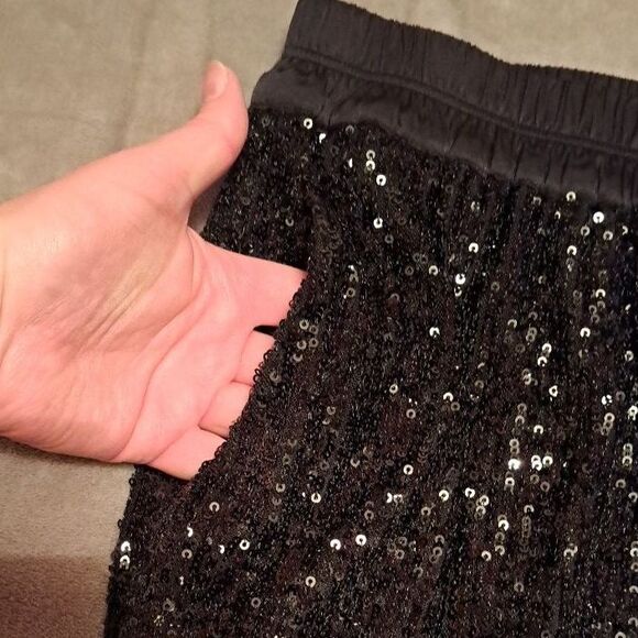 Ramy Brook Women's Pull on Sequin Trousers Pants Medium Black Party Sparkle - Picture 5 of 16